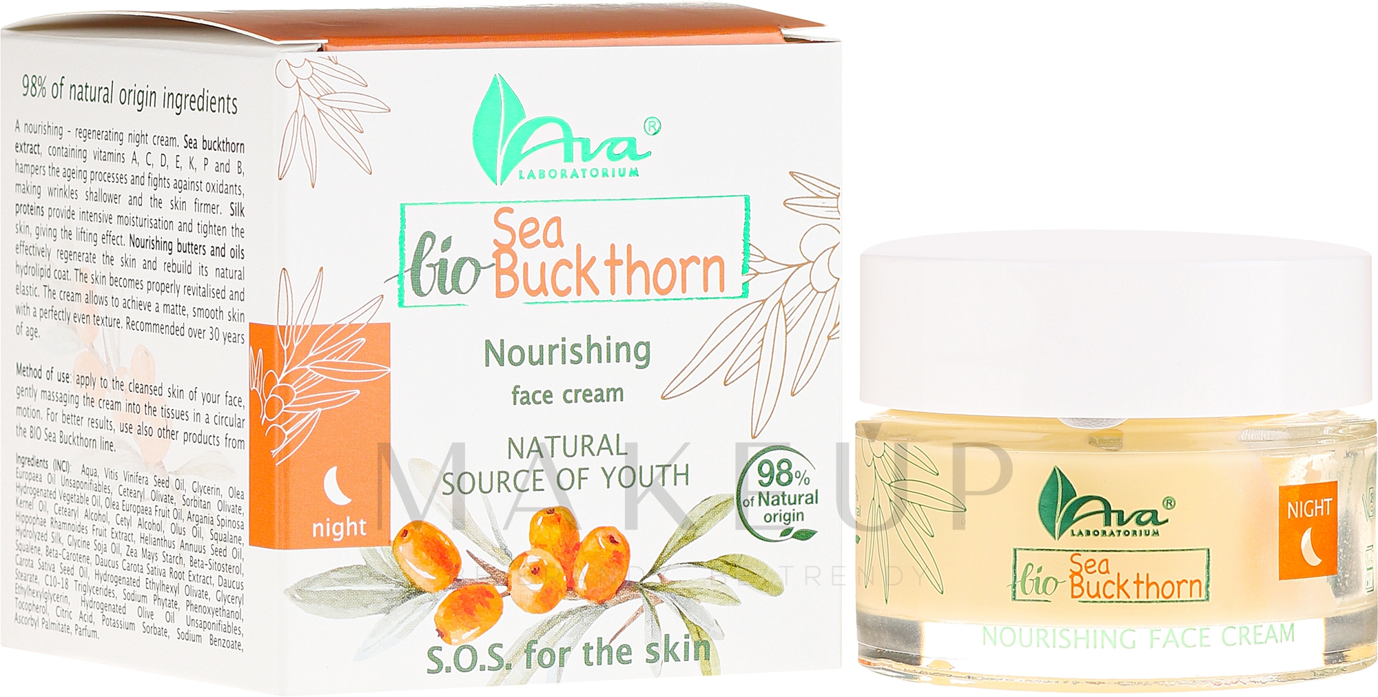 Erneuernde Nachtcreme mit Sanddorn - Ava Laboratorium BIO Seabuckthorn Cream — Bild 50 ml