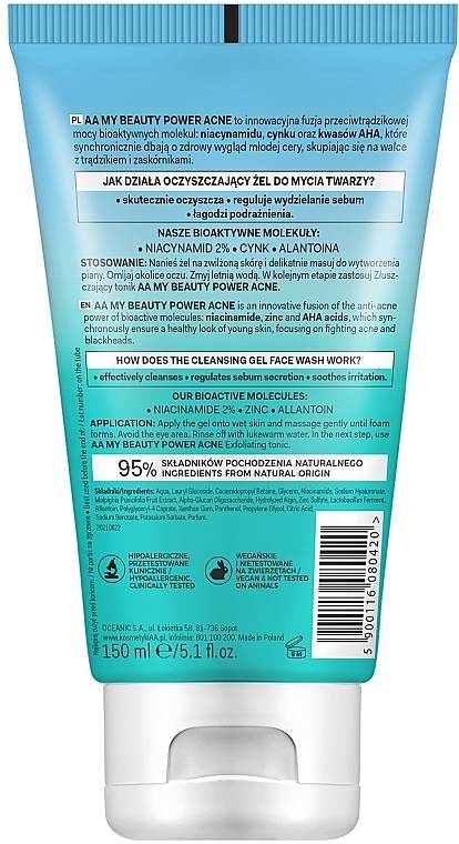 Anti-Akne Gesichtswaschgel mit Niacinamid - AA My Beauty Power Acne Cleansing Gel Face Wash — Bild N2