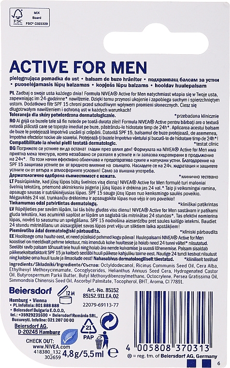 Lippenbalsam für Männer SPF 15 - NIVEA Men Active Care SPF 15 — Bild N5