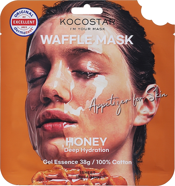 Feuchtigkeitsspendende und pflegende Waffel-Tuchmaske für das Gesicht mit Honigextrakt - Kocostar Honey Waffle Mask