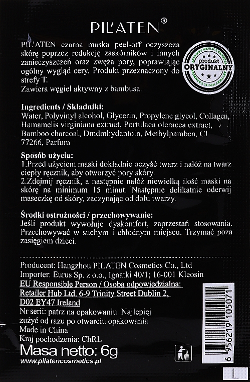 Gesichtsmaske gegen Mitesser - Pilaten Hydra Suction Black Mask (Probe) — Bild N2