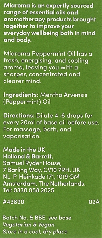 100% Reines ätherisches Pfefferminzöl - Holland & Barrett Miaroma Peppermint Pure Essential Oil — Bild N3