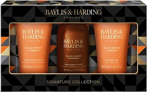 Set - Baylis & Harding Black Pepper & Ginseng Luxury Mini Trio Gift Set (sh/gel/100ml + ash/balm/50ml + sh/gel/50ml) — Bild N1