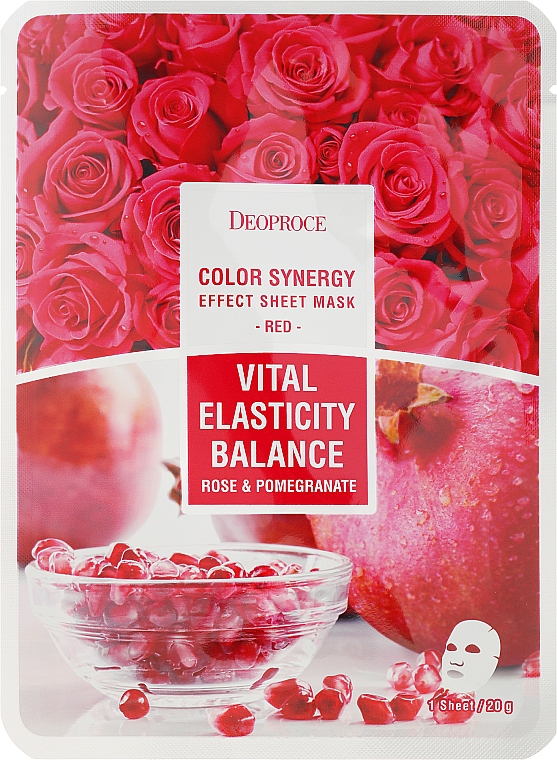 Verjüngende und energetisierende Tuchmaske mit Granatapfel- und Rosenblütenextrakt - Deoproce Color Synergy Effect Sheet Mask Red — Bild N1