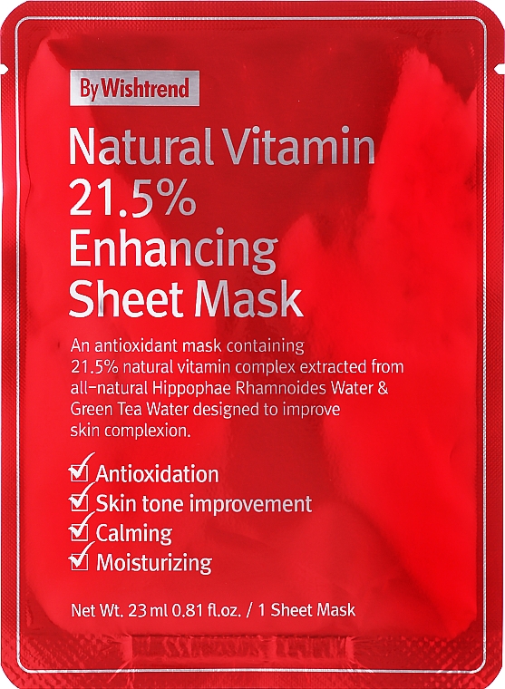 Antioxidative, beruhigende und feuchtigkeitsspendende Tuchmaske mit Vitaminserum und Grüntee-Wasser - By Wishtrend Natural Vitamin 21.5% Enhancing Sheet Mask — Bild N1