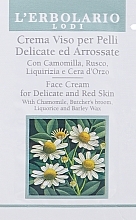 Creme für empfindliche Haut mit Kamille, Nadeln und Süßholz - L'Erbolario Crema Viso per Pelli Delicate ed Arrossate Con Camomilla/Rusco/Liquirizia (Probe) — Bild N1