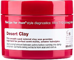 Düfte, Parfümerie und Kosmetik Haarwachs für Männer Starker Halt - Recipe for Men Desert Clay Wax