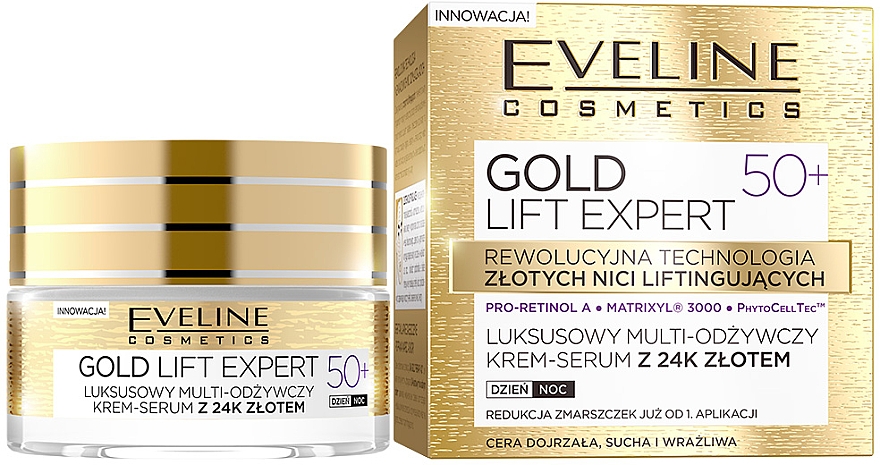 Pflegendes Greme-Serum mit Goldpartikeln für Tag und Nacht 50+ - Eveline Cosmetics Gold Lift Expert