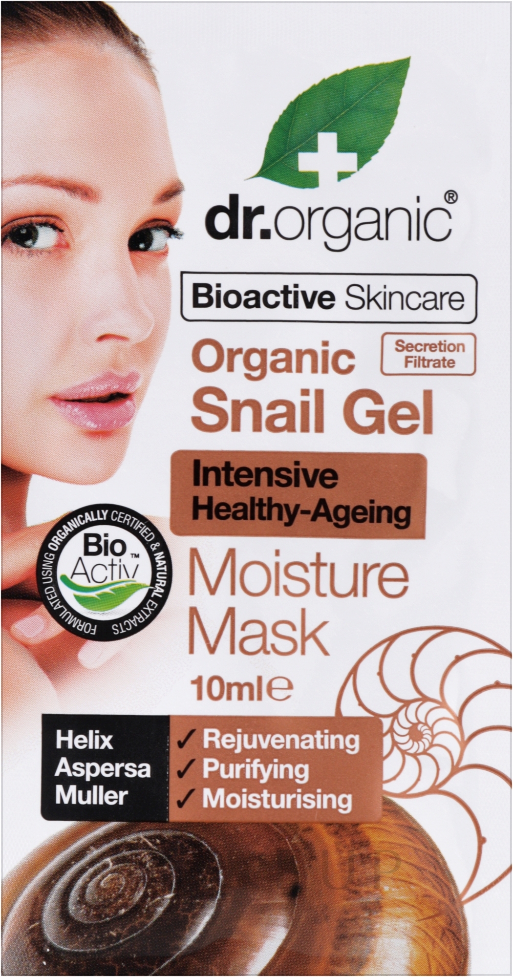 Feuchtigkeitsspendende Anti-Aging Gesichtsmaske mit Schneckenextrakt - Dr. Organic Bioactive Skincare Snail Gel Moisture Mask — Bild 10 ml