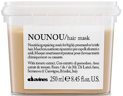 Pflegende regenerierende und schützende Maske mit Tomatenextrakt für brüchiges, trockenes und behandeltes Haar - Davines Nounou Nourishing Reparing Mask