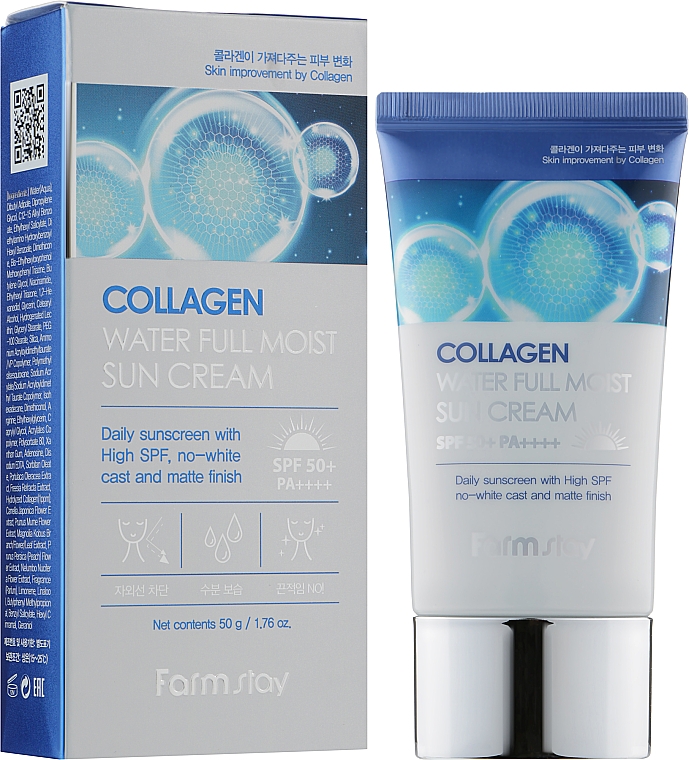 Feuchtigkeitsspendender Sonnenschutz mit Kollagen - Farmstay Collagen Water Full Moist Sun Cream SPF50+/PA + + + + — Bild N2