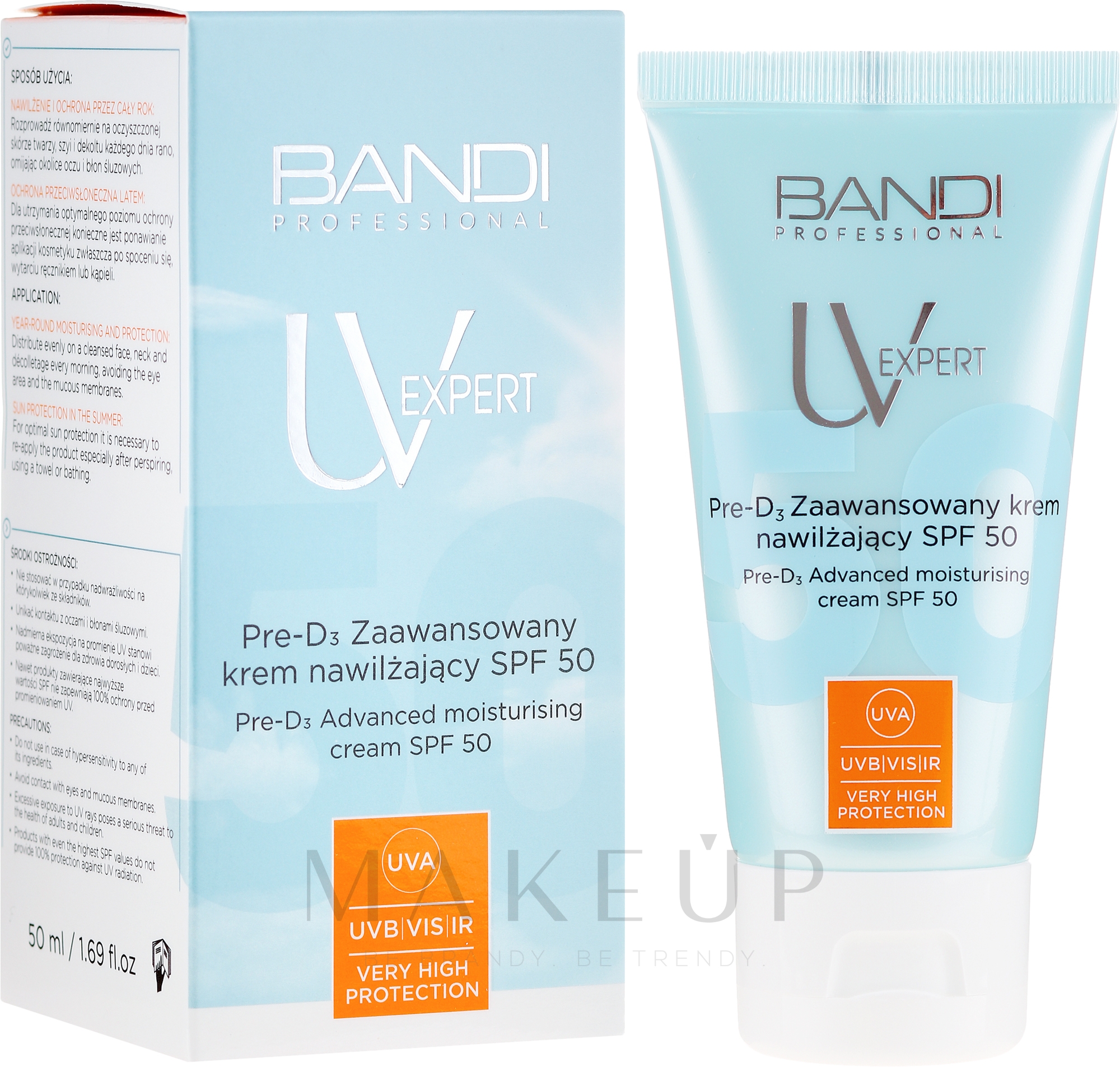 Feuchtigkeitsspendende Sonnenschutzcreme für das Gesicht SPF 50 - Bandi Professional UV Expert Advanced Moisturising Cream SPF50 — Bild 50 ml