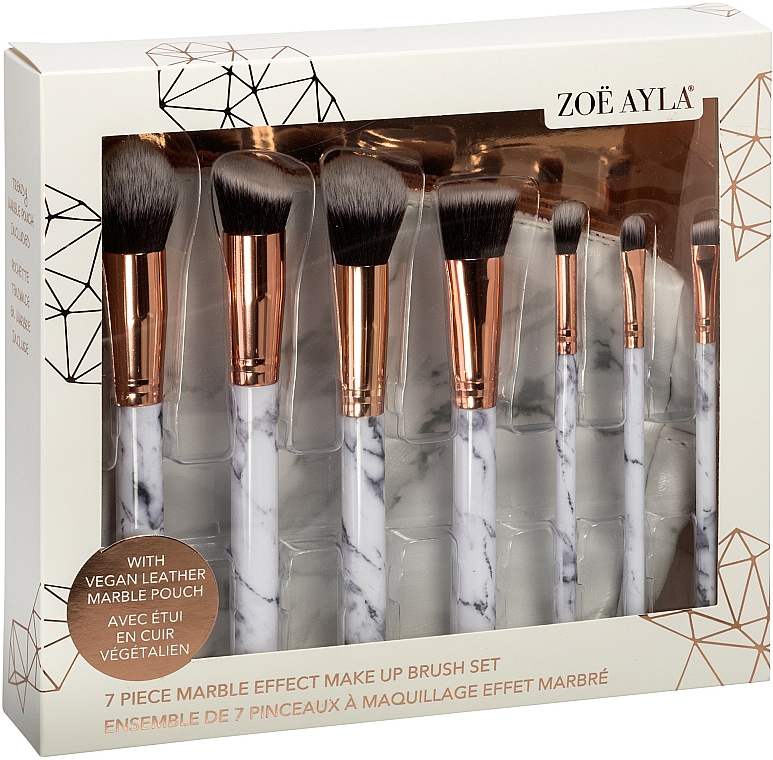 Make-up Pinselset mit Kosmetiktasche Marmor 7 St. - Zoe Ayla Cosmetics Makeup Brush Set — Bild N1