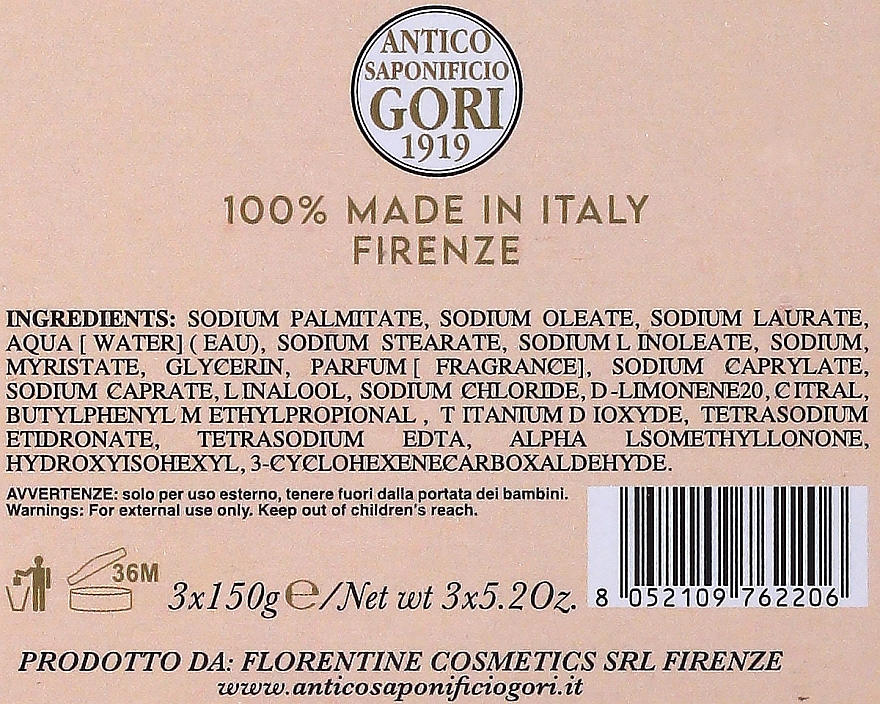 Seifenset Vanille - Antico Saponificio Gori 1919 Fiorenza (Seife 3x 150g) — Bild N3