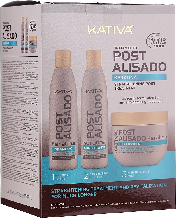 Haarpflegeset - Kativa Straightening Post Treatment Keratin (Shampoo 250ml + Conditioner 250ml + Haarbehandlung 250ml) — Bild N1