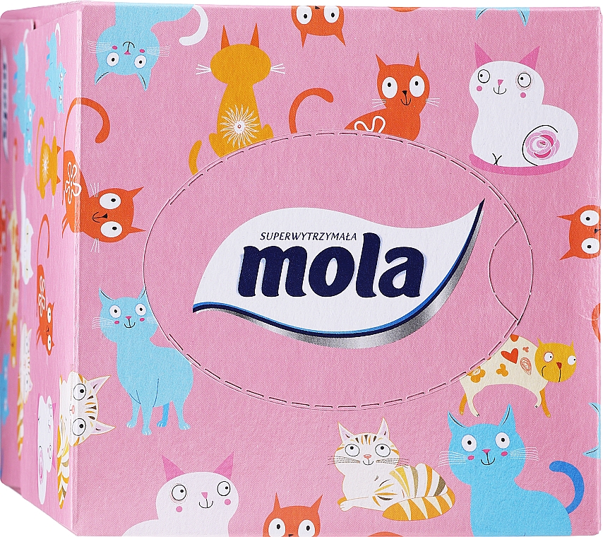 Dreilagige Papierservietten Rosa Box mit Katzen - Mola Tissue  — Bild N1