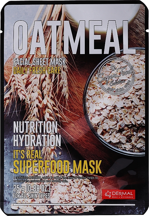 Festigende und nährende Tuchmaske für das Gesicht mit Haferflocken - Dermal It'S Real Superfood Mask Oatmeal — Bild N1