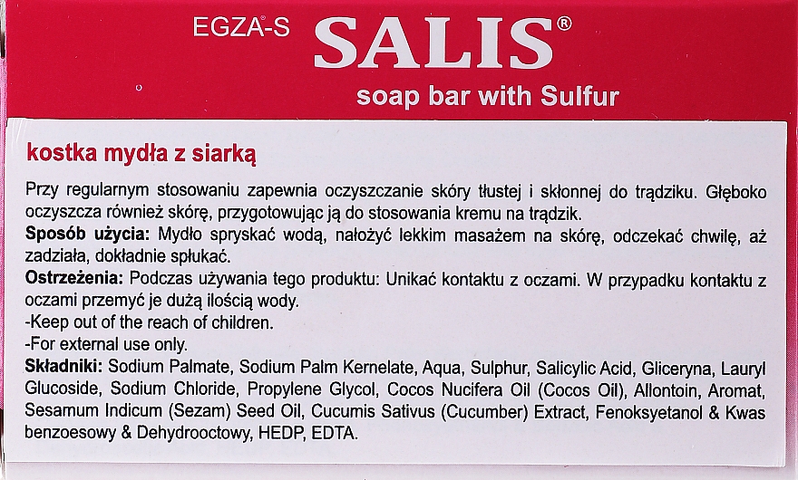 Reinigende und pflegende Schwefel-Seife für fettige und Problemhaut - Egza-S Salis Soap Bar With Sulfur — Bild N2