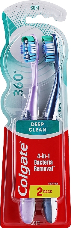 Zahnbürsten weich lila und marineblau - Colgate 360 Whole Mouth Clean Soft  — Bild N1