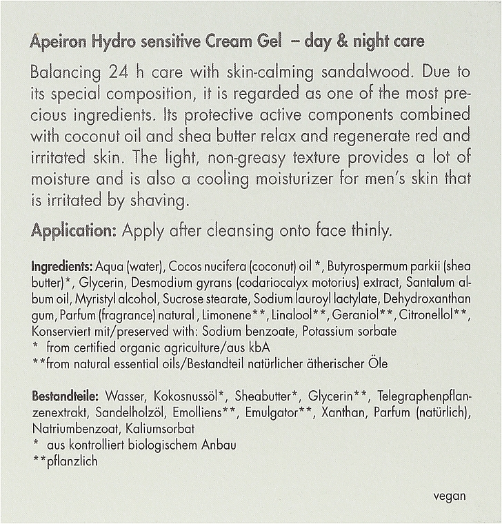 Ausgleichende Gesichtscreme mit beruhigendem Sandelholz für sensible, gereizte und Mischhaut - Apeiron Hydro Sensitiv Cream 24h — Bild N3