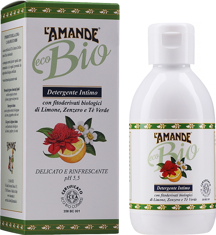 Sanftes Intimwaschgel mit Panthenol, Grüntee-, Ingwer- und Zitronenextrakt - L'Amande Eco Bio Intimate Soap — Bild N2
