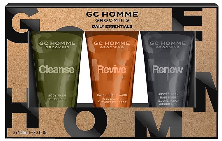 Körperpflegeset - Grace Cole GC Homme Grooming Daily Essentials (Duschgel 100ml + Waschlotion 100ml + Musclesoak 100ml) — Bild N1
