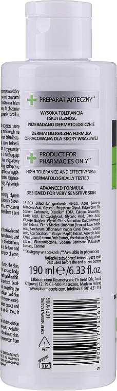 Reinigungswasser für Gesicht, Dekolleté und Rücken mit 3% Mandelsäure - Pharmaceris T Sebo-Almond-Claris Bacteriostatic Cleansing Solution — Bild N2