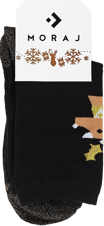 Damensocken mit Weihnachts-Hirsch-Muster, CSLS250-018, schwarz mit Hirsch - Moraj — Bild N1