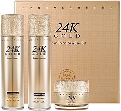 Düfte, Parfümerie und Kosmetik Set - Holika Holika Prime Youth 24K Gold Repair Skin Care Special Set (Tonikum 120ml + Emulsion 120ml + Gesichtscreme 55ml)