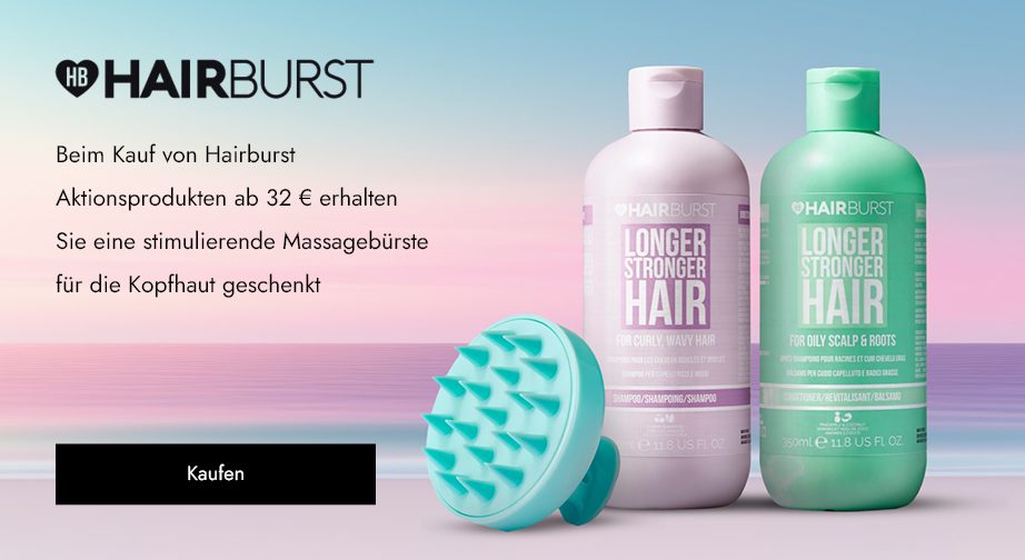 Beim Kauf von Hairburst Aktionsprodukten ab 32 € erhalten Sie eine stimulierende Massagebürste für die Kopfhaut geschenkt