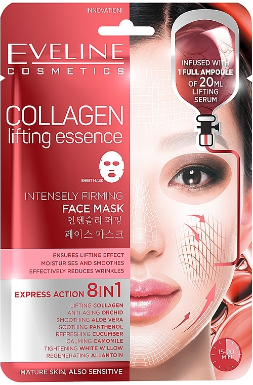 Anti-Aging Gesichtsmaske mit Liftingeffekt 8in1 - Eveline Cosmetics Collagen Lifting Essence Face Mask
