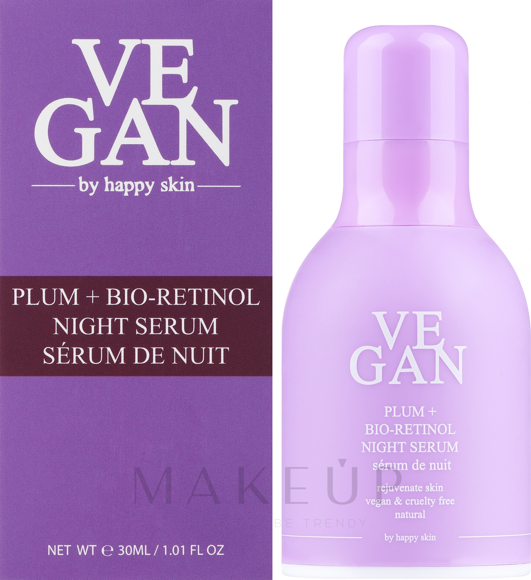 Gesichtsserum mit Pflaumenextrakt und Bio-Retinol für die Nacht - Vegan By Happy Skin Plum + Bio-Retinol Night Serum — Bild 30 ml