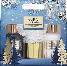 Körperpflegeset - Aura Cosmetics Christmas Bath Set (Duschgel 180ml + Körperlotion 180ml + Duftkerze 1 St. + Badeschwamm 1 St.) — Bild N1