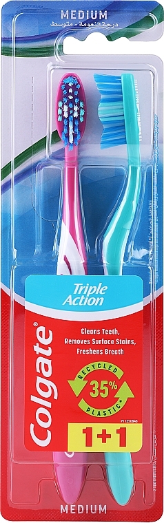 Zahnbürsten-Set dreifache Wirkung mittel 2 St. rosa und türkis - Colgate Triple Action Medium — Bild N1