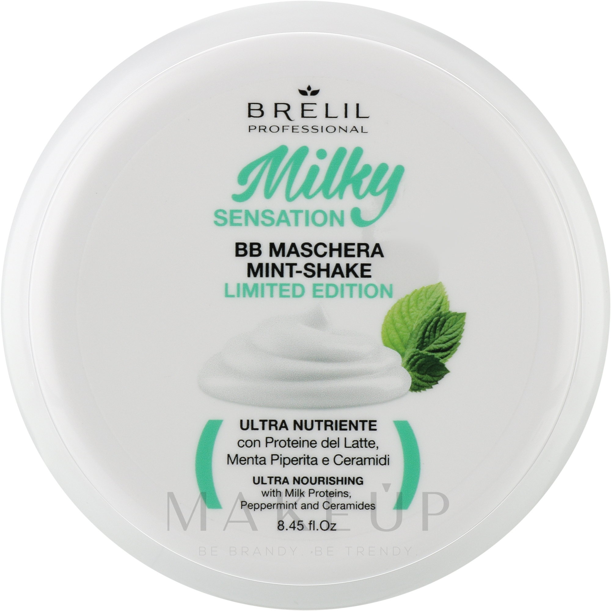 Erfrischende und revitalisierende Haarmaske mit Minze und Milchproteinen - Brelil Milky Sensation BB Mask Mint-Shake Limitide Edition — Bild 250 ml