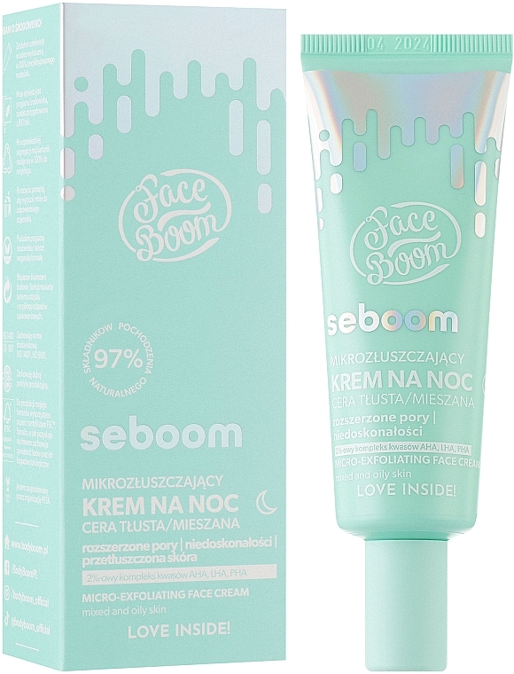 Mikro-Peeling-Nachtcreme für das Gesicht - Bielenda Face Boom Seboom Micro-Exfoliating Night Face Cream — Bild N2