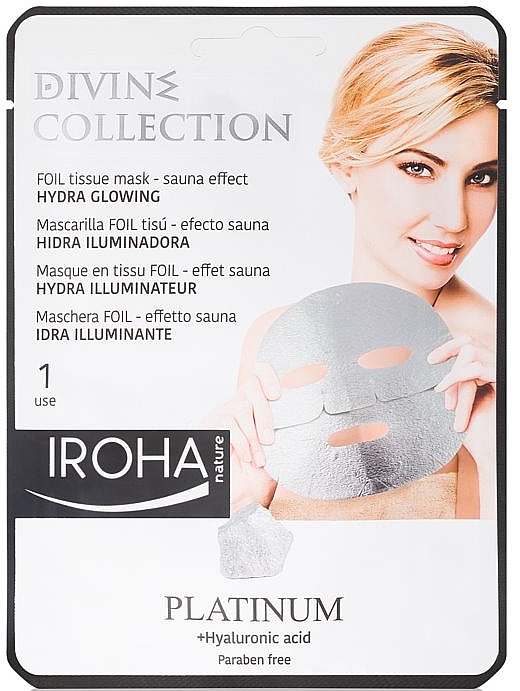 Feuchtigkeitsspendende Gesichtsmaske mit Platin, Hylaronsäure und Sauna-Effekt - Iroha Divine Collection Platinum & Hyaluronic Acid — Bild N1