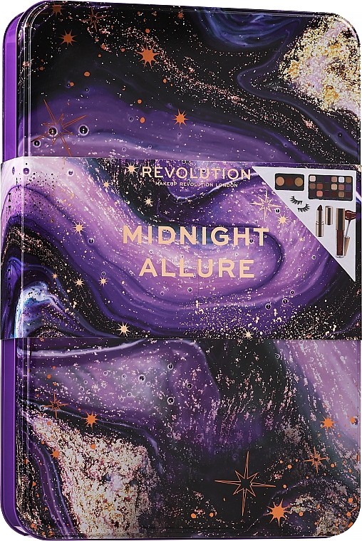 Makeup Revolution Midnight Allure Gift Set (Lidschattenpalette 19.8g + Highlighter-Palette 6.6g + Lippenstift 3.6g + Lipgloss 2ml + Künstliche Wimpern) - Make-up Set  — Bild N1