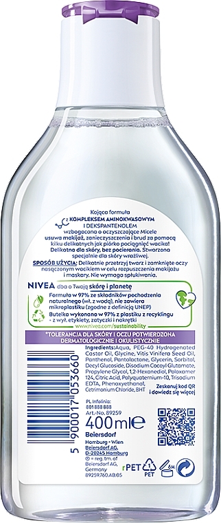 Weichmachendes Mizellenwasser 3 in 1 für trockene und empfindliche Haut - NIVEA Micellar Cleansing Water — Bild N2
