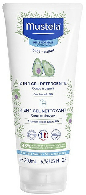 Sanftes Haar- und Körperwaschgel für Babys und Kleinkinder mit Avocadoextrakt - Mustela 2In1 Gel Detergente — Bild N1