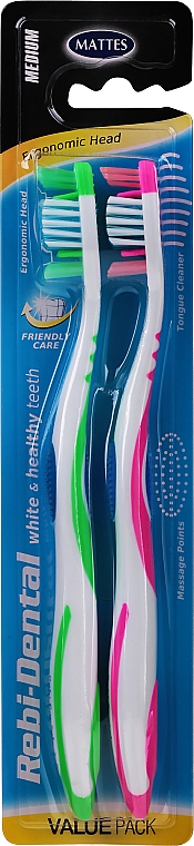 Zahnbürste Rebi-Dental M56 mittel grün-rosa - Mattes — Bild N1