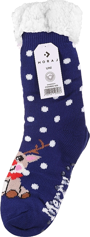 Warme Winter-Weihnachtssocken für Damen, CDW800-605, blau mit weißen Polka-Dots  - Moraj — Bild N1