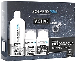 Gesichtspflegeset - Solverx Men Active (After Shave Balsam 50ml + Gesichtscreme 50ml + Duschgel 400ml)  — Bild N1