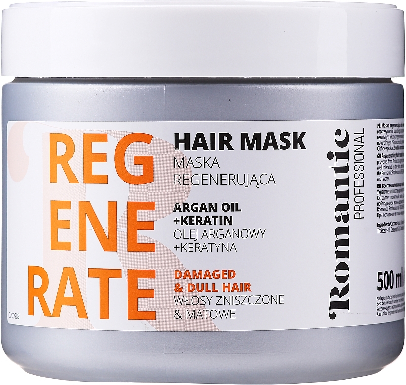 Regenerierende Haarmaske für geschädigtes Haar mit Arganöl und Keratin - Romantic Professional Helps to Regenerate Hair Mask