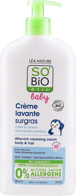 Baby-Reinigungscreme für Körper und Haare mit Aloe Vera - So'Bio Etic Baby Ultra-Rich Cleansing Cream Body & Hair — Bild N1