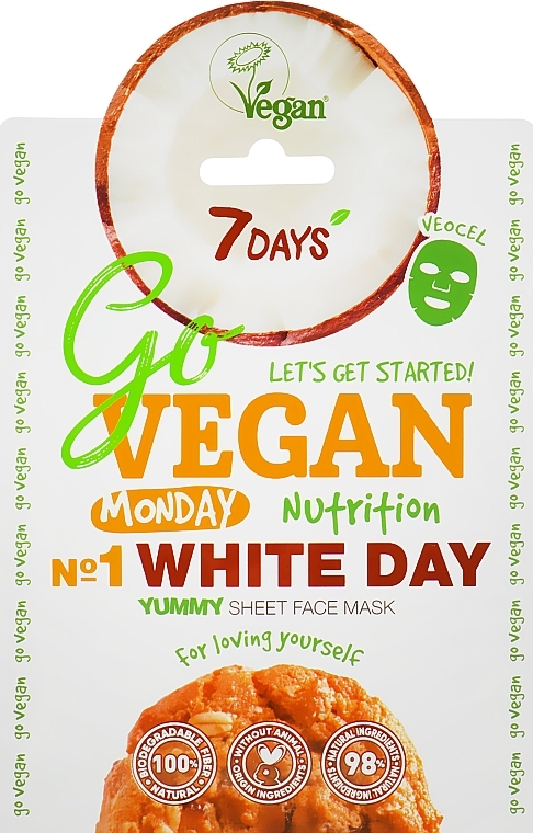 GESCHENK! Pflegende Gesichtsmaske mit Kokosextrakt und Haferöl - 7 Days Go Vegan Monday White Day — Bild N1