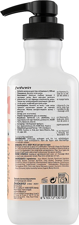 Feuchtigkeitsspendende Körpermilch mit Vitamin E für trockene Haut - Babaria Body Milk Vit E+ — Bild N2
