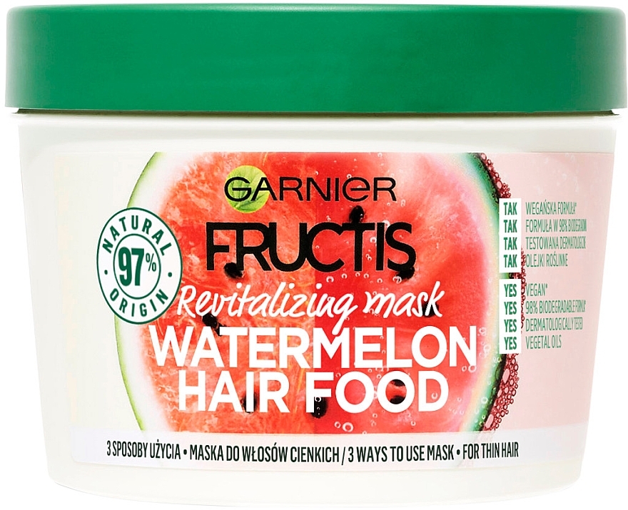 Volumengebende Haarmaske mit Wassermelone - Garnier Fructis Hair Food Plumping Watermelon Mask — Bild N1