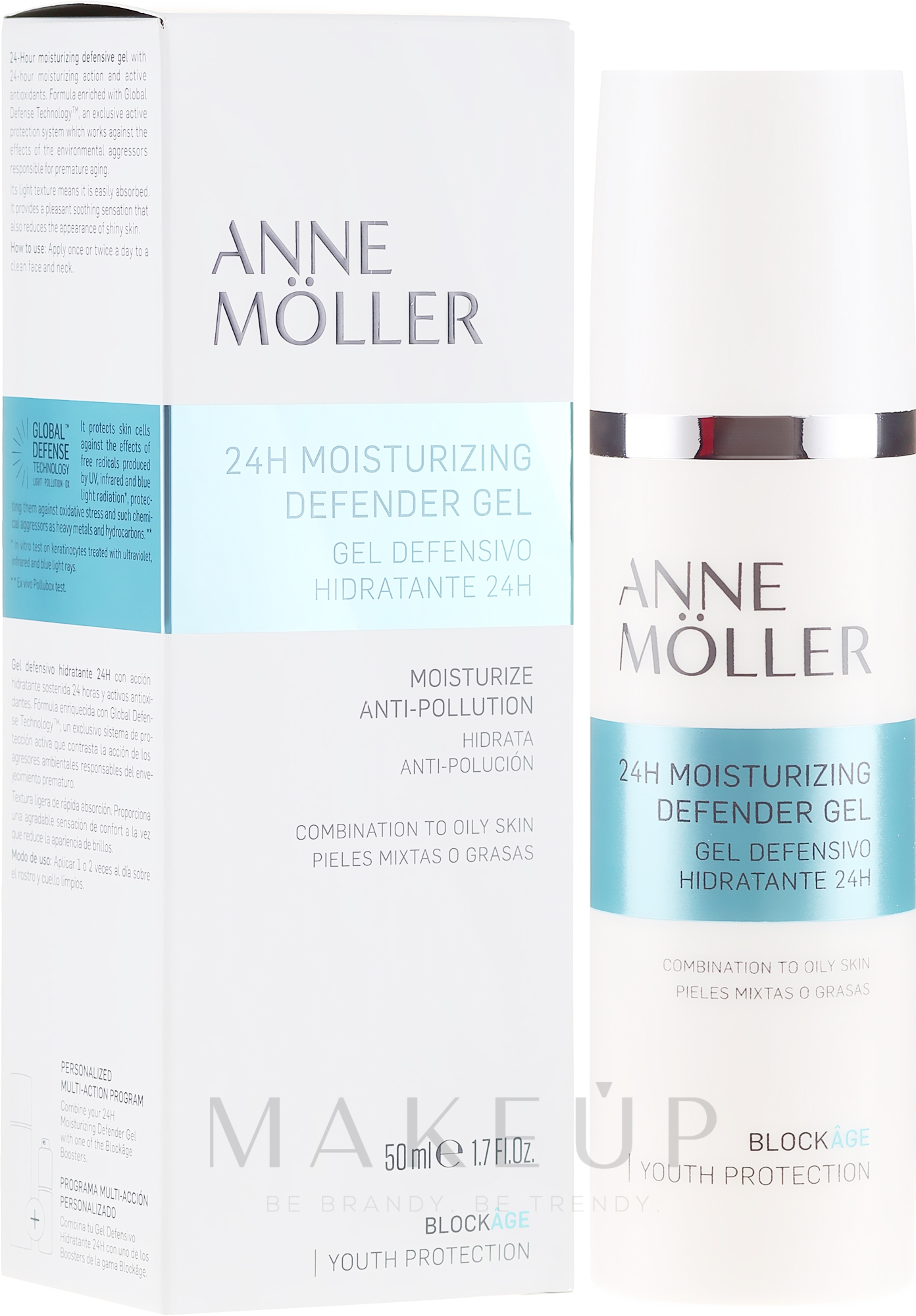 Feuchtigkeitsspendendes und schützendes Gesichtsgel - Anne Moller Blockage 24h Moisturizing Defender Gel — Bild 50 ml