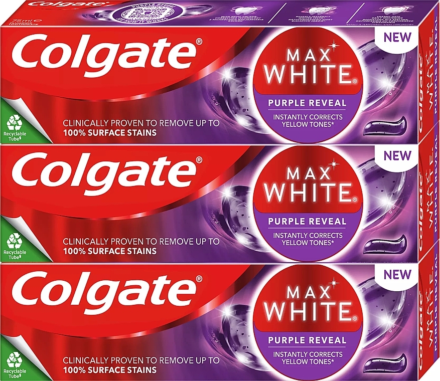 Set - Colgate Max White Purple Reveal Toothpaste Set (toothpaste/3x75ml) — Bild N1